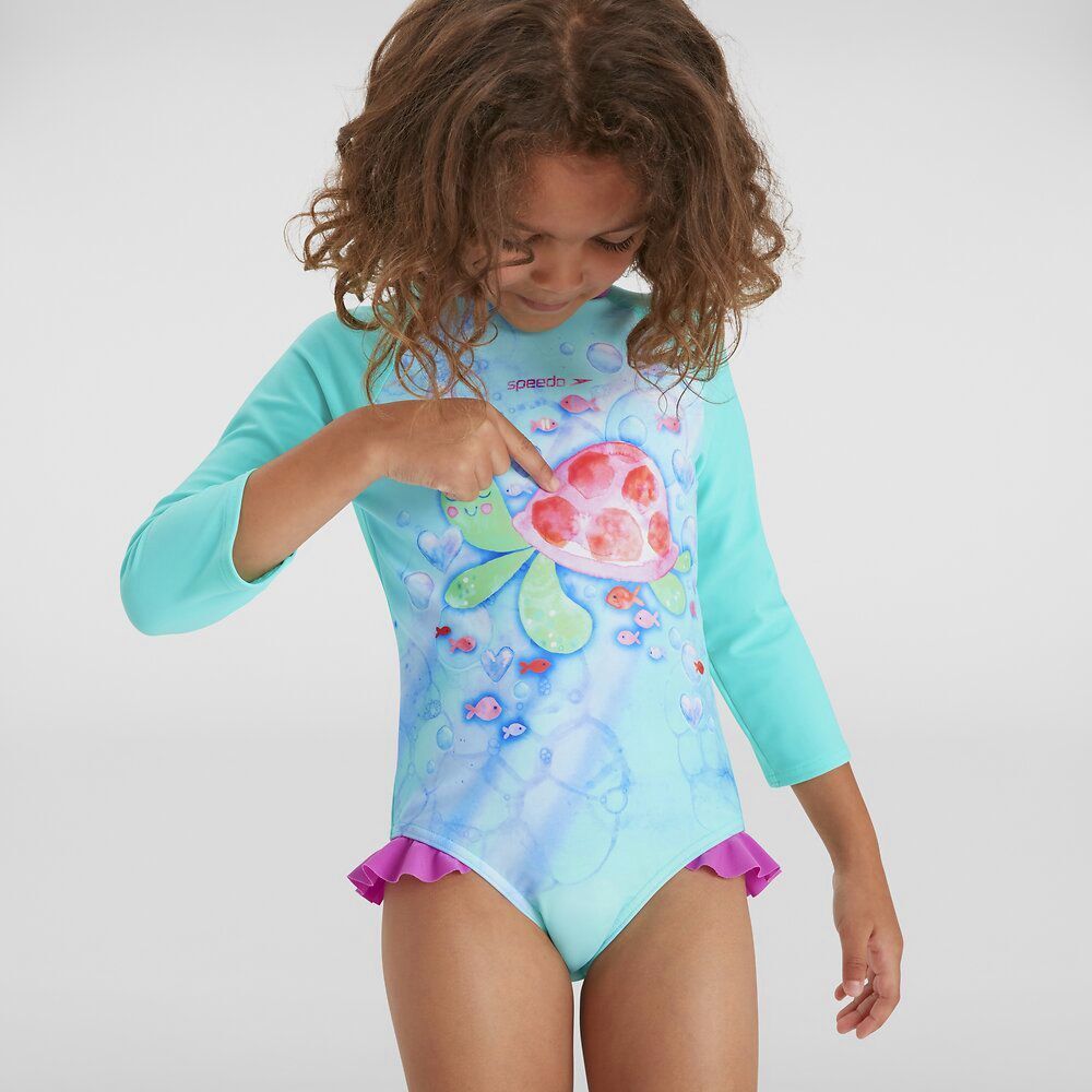 Aan het water Gedachte Knuppel Speedo Toddler Girls Long Sleeve Frill One Piece Swimwear - Spearmint/Neon  Orchid/Pink Splash [Size