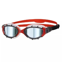 Zoggs Predator Flex Titanium Swimming Goggles - Red/Grey Mirror Lens - Small Profile Fit 