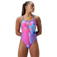 Speedo Women's Placement Digital Turnback One Piece Swimsuit, Multi Tide - Diva