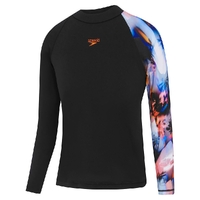 Speedo Boys Digital Long Sleeve Rashie - Black/Red Ginger Sun Top