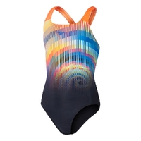 Speedo Girls Digital Placement Powerback One Piece, Black/Siren Red/True Cobalt/Lemon Drizzle