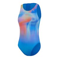 Speedo Girls Printed Hydrasuit One Piece Swimwear, Punch Blue/Lemon Drizzle/Harlequin Green/Siren Red