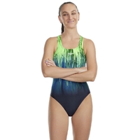 Speedo Women's Digital Placement Medalist One Piece Swimsuit, Black /Picton Blue/Harlequin Green