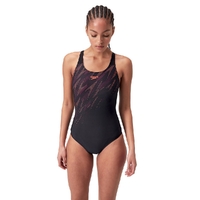 Speedo Women's Hyperboom Placement Muscleback One Piece Swimsuit - Black/Siren Red/Plum Dandy