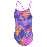 Speedo Girls Allover V-Back One Piece Swimwear - Makaha Palms - Cobalt Pop