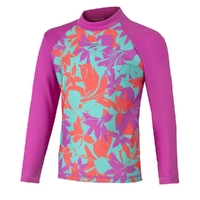 Speedo Girls Floral Splice Long Sleeve Suntop, Neon Violet - Girls Rashie