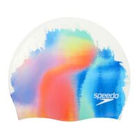 Speedo Digital Printed Silicone Swim Cap - White/Punch Blue/Nectarine , Silicon Swimming Cap, Swim Caps