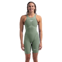 Speedo LZR Pure Valor 2.0 Openback Kneeskin Swimming Race Suit Fina Approved - Country Green/Black