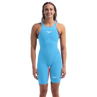 Speedo LZR Pure Valor 2.0 Openback Kneeskin Swimming Race Suit Fina Approved -  Picton Blue/ Flame Red 
