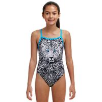 Funkita Girls White Walker ECO Single Strap One Piece Swimwear, Girls Full Piece Swimsuit