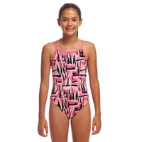 Funkita Girls Sugar Hits ECO Single Strap One Piece Swimwear, Girls Full Piece Swimsuit