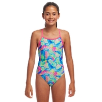 Funkita Girls Olive Oily ECO Single Strap One Piece Swimwear, Girls Full Piece Swimsuit