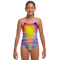 Funkita Girls Darkinjung Sunset ECO Single Strap One Piece Swimwear, Girls Full Piece Swimsuit