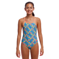 Funkita Girls Flip Flop ECO Diamond Back One Piece Swimwear, Girls Full Piece Swimsuit