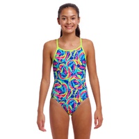 Funkita Girls Choppy Waters ECO Diamond Back One Piece Swimwear, Girls Full Piece Swimsuit