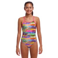 Funkita Girls Static Stack ECO Diamond Back One Piece Swimwear, Girls Full Piece Swimsuit