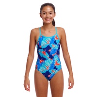 Funkita Girls Lotsa Leaves ECO Diamond Back One Piece Swimwear, Girls Full Piece Swimsuit