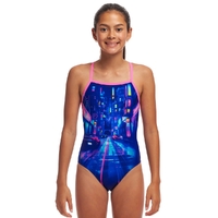 Funkita Girls Cyber City ECO Strapped In One Piece Swimwear, Girls One Piece Swimsuit