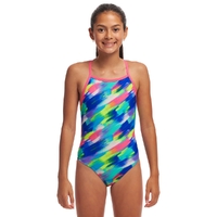 Funkita Streaky Strokes Girls Tie Me Tight One Piece Swimwear, Girls Full Piece Swimsuit