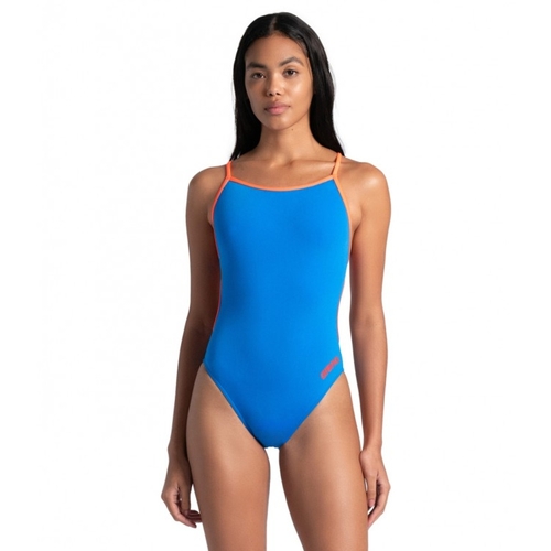 Arena Women's Solid Lace Back 830- Blue/Coral One-piece Swimwear, Women's Swimwear [Size: 6]