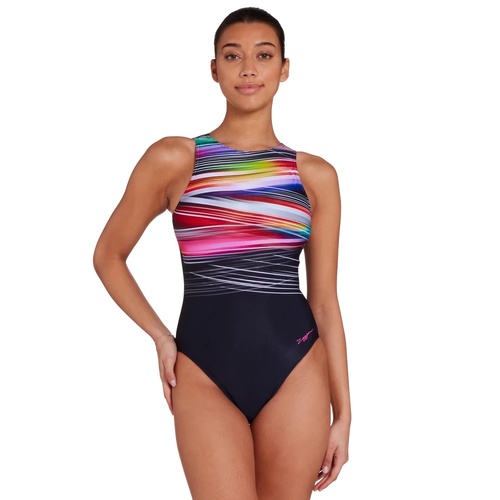 Zoggs Women's Prism Geo Hi Front X Back One Piece, Ladies Swimsuit [Size: 8]