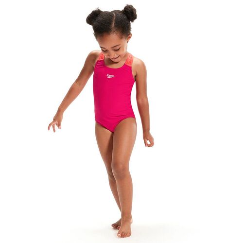 Speedo Toddler Girls Medalist One Piece Swimwear - Cherry Pink/Coral, Children's Swimsuit [Size: 2]