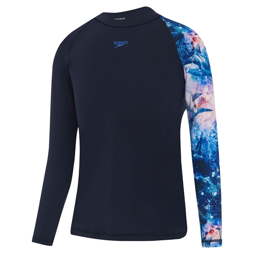 Speedo Boys Digital Long Sleeve Rashie - True Navy/Cobalt - Sun Top [Size: 6]