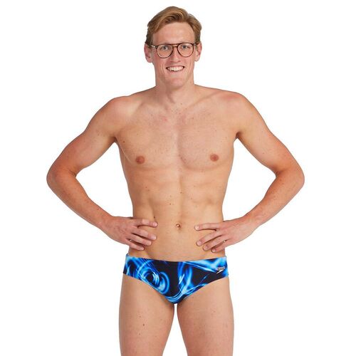 Speedo Men's Flame 7cm Brief Swimwear - Black/Beautiful Blue [Size: 14]