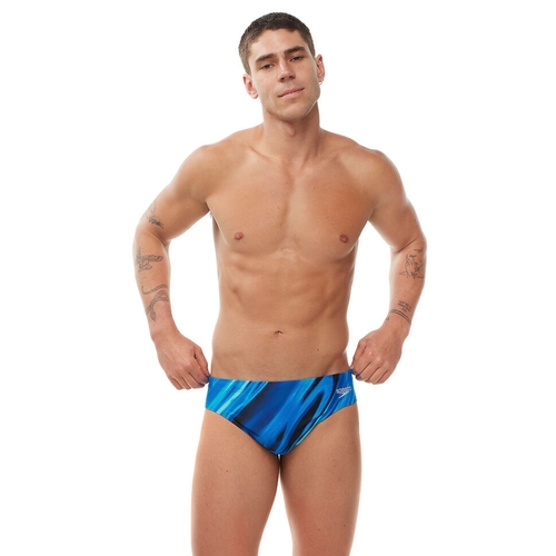 Speedo Men's Rapture Printed 7cm Brief Swimwear - Black / Cobalt Pop [Size: 12]