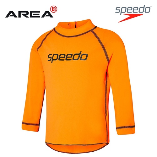 Speedo Toddler Boys Logo Long Sleeve Sun Top Fluro Orange, Children's Rashie [Size: 3]