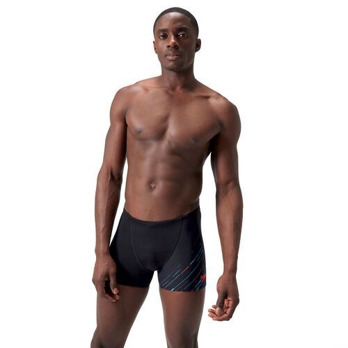 Speedo Men's Hyperboom V-Cut Aquashort Swimwear - Black /Picton Blue /Siren Red, Men's Speedo Swimwear [Size: 34]