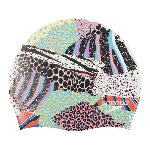 Speedo Digital Printed Silicone Swim Cap - White/Black/Matcha Green, Silicon Swimming Cap, Swim Caps