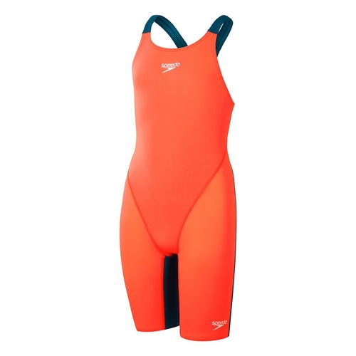 Speedo Junior Girls Fastskin Endurance+ Openback Kneeskin Race Suit - Siren Red/ Dark Teal [Size: 4 AU 5-6 yrs]