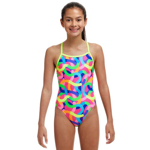 Funkita Girls Curly Wurly ECO Single Strap One Piece Swimwear, Girls Full Piece Swimsuit [Size: 10]