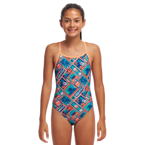 Funkita Girls Tiki Tango ECO Single Strap One Piece Swimwear, Girls Full Piece Swimsuit [Size: 8]