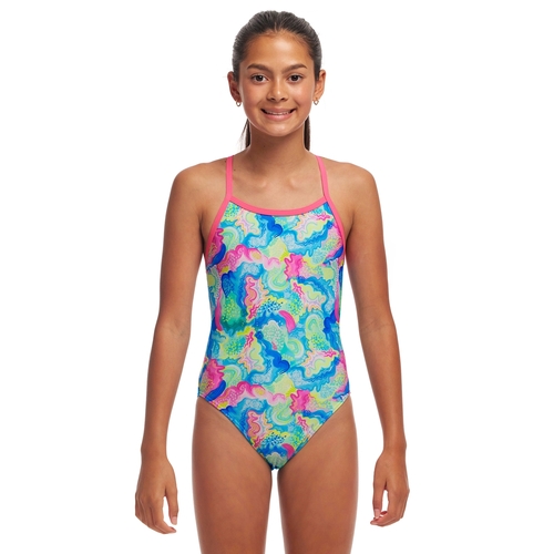 Funkita Girls Olive Oily ECO Single Strap One Piece Swimwear, Girls Full Piece Swimsuit [Size: 10]