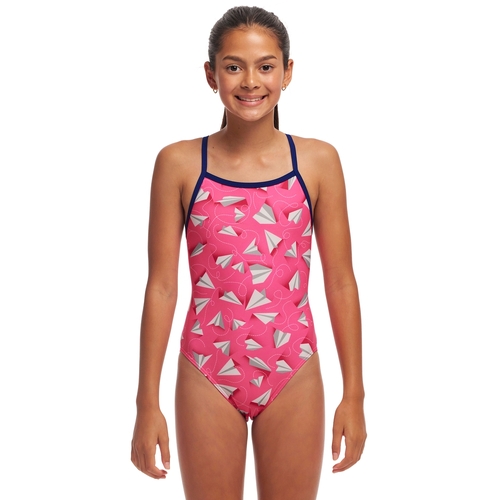 Funkita Girls Paper Pink ECO Single Strap One Piece Swimwear, Girls Full Piece Swimsuit [Size: 10]