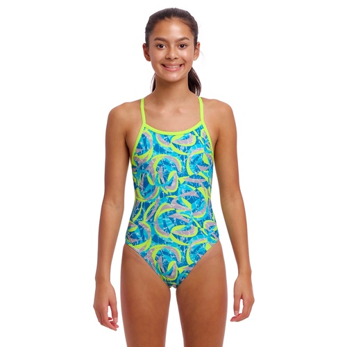 Funkita Girls Ice Slicer  ECO Single Strap One Piece Swimwear, Girls Full Piece Swimsuit [Size: 10]