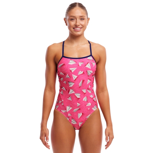 Funkita Paper Pink ECO Single Strap One Piece Women's Swimwear, Ladies Swimsuit [Size: 8]