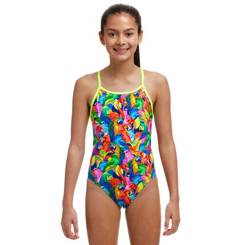 Funkita Girls Bright Birds ECO Diamond Back One Piece Swimwear, Girls Full Piece Swimsuit [Size: 10]
