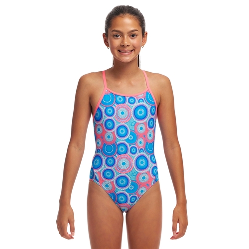 Funkita Girls Bundjalung Blue ECO Diamond Back One Piece Swimwear, Girls Full Piece Swimsuit [Size: 8]