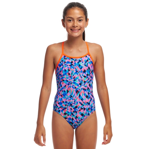 Funkita Girls Warp Tour ECO Diamond Back One Piece Swimwear, Girls Full Piece Swimsuit [Size: 8]