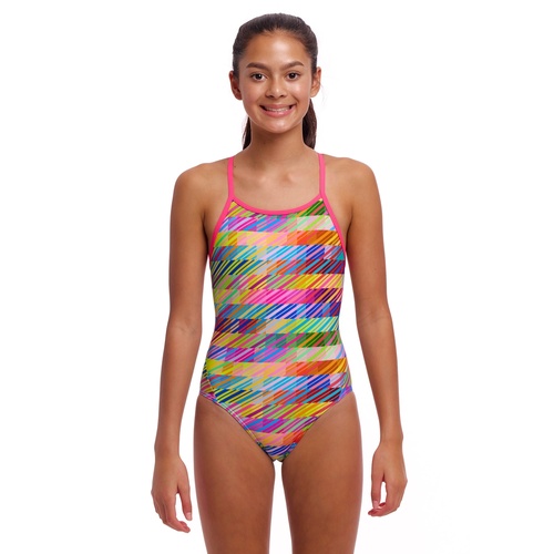 Funkita Girls Static Stack ECO Diamond Back One Piece Swimwear, Girls Full Piece Swimsuit [Size: 10]