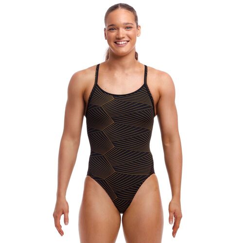 Funkita Women's Gold Weaver ECO Diamond Back One Piece Swimwear, Women's Swimsuit [Size: 10]