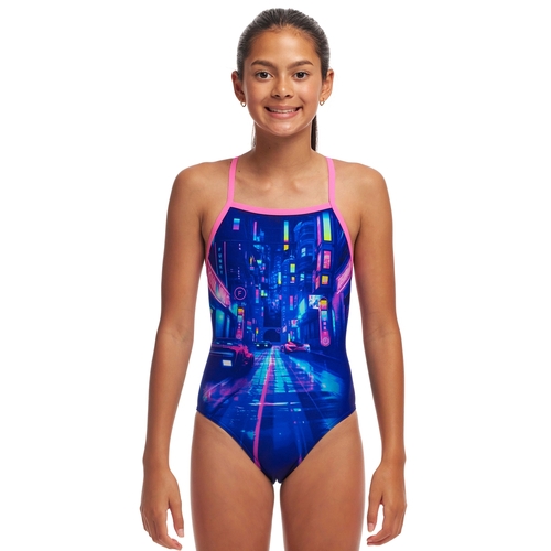 Funkita Girls Cyber City ECO Strapped In One Piece Swimwear, Girls One Piece Swimsuit [Size: 10]