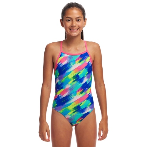 Funkita Streaky Strokes Girls Tie Me Tight One Piece Swimwear, Girls Full Piece Swimsuit [Size: 12]